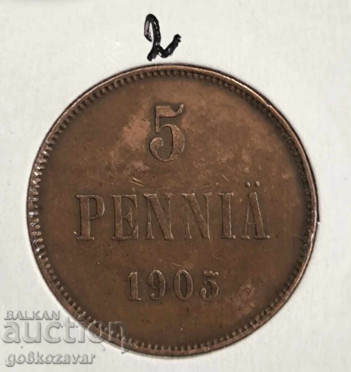 Rusia (pentru Finlanda) 1905 - 5 penni rară! Rusia (pentru Finlanda) 1905 - 5 penni rară!