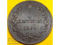 ITALY 1862 5 centesimi centesimi N - Naples