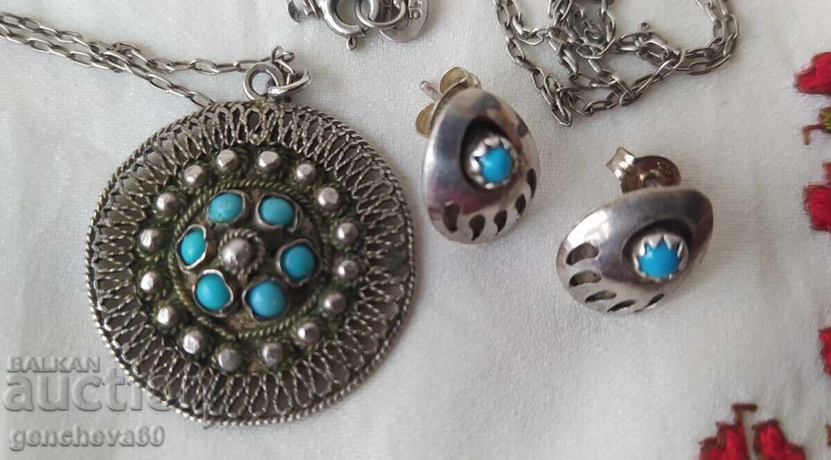 Винтидж сребърно колие и обеци с тюркоаз с цена 50.00 лв. | € 25.56