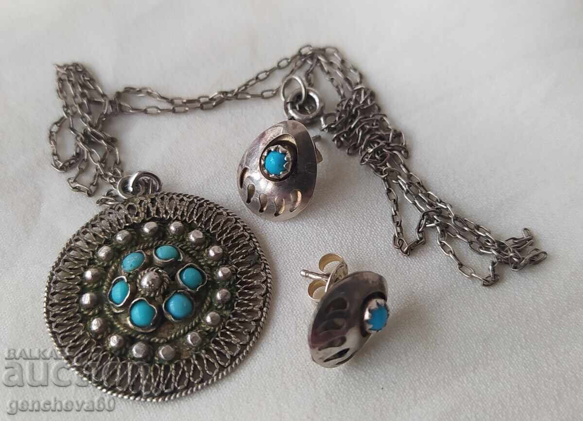 Винтидж сребърно колие и обеци с тюркоаз - 6