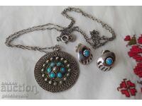 Vintage silver necklace and earrings (bear paw) turquoise