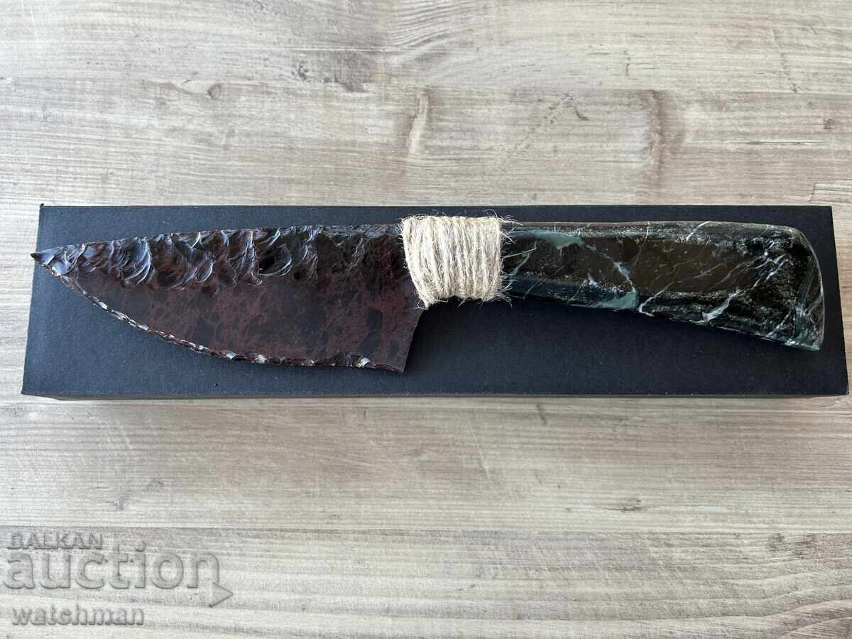Obsidian knife with a green onyx handle #2 with price 140.00 BGN | € 71.58