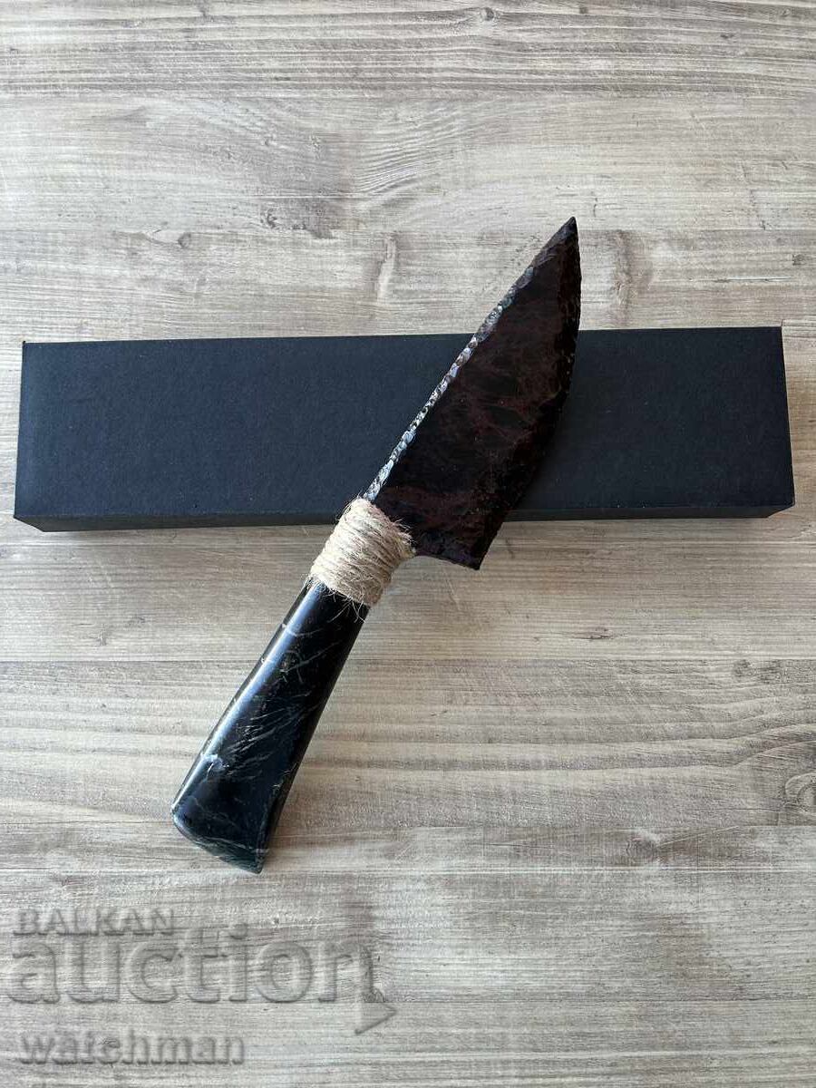 Obsidian knife with a green onyx handle #2