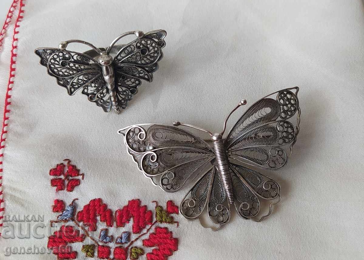 Unique antique silver filigree brooch and ring Unique antique silver filigree brooch and ring