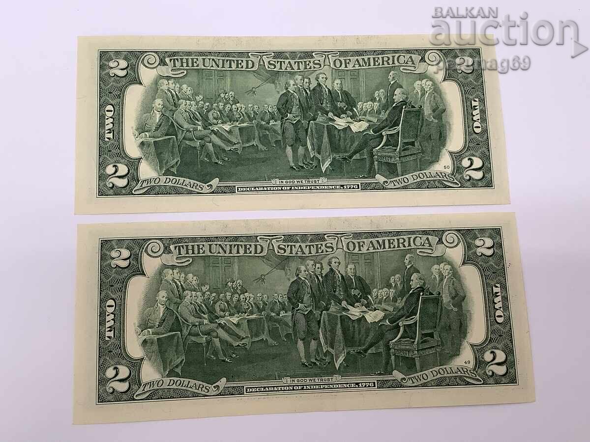 USA 2 Dollar 2013 UNC with consecutive serial numbers 2 pieces with price 15.00 BGN | € 7.67