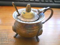 Старинен посребренен месингов съд за подправки с лъжичка