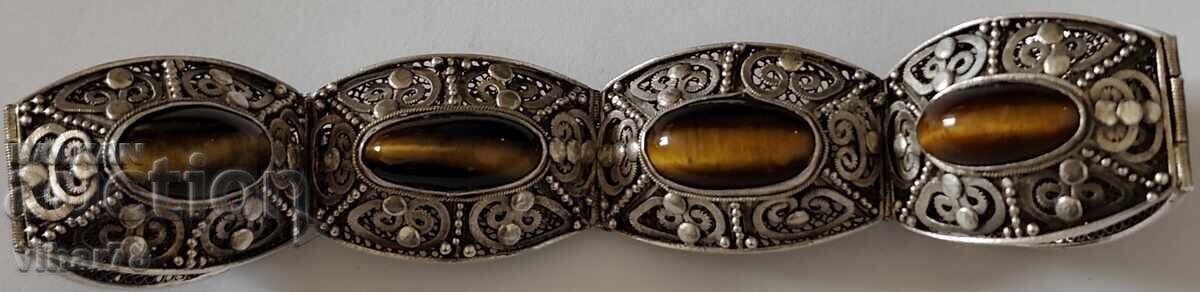 Доставка на Елегантна винтидж антична Китайска гривна с тигрово око