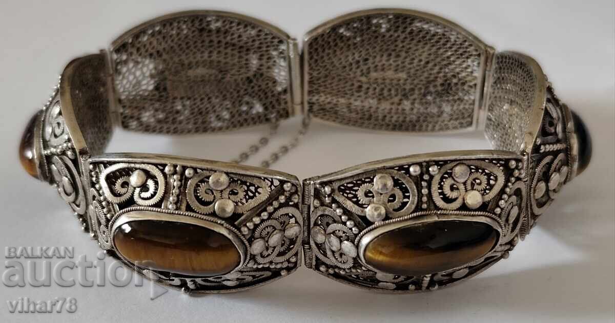 Елегантна винтидж антична Китайска гривна с тигрово око