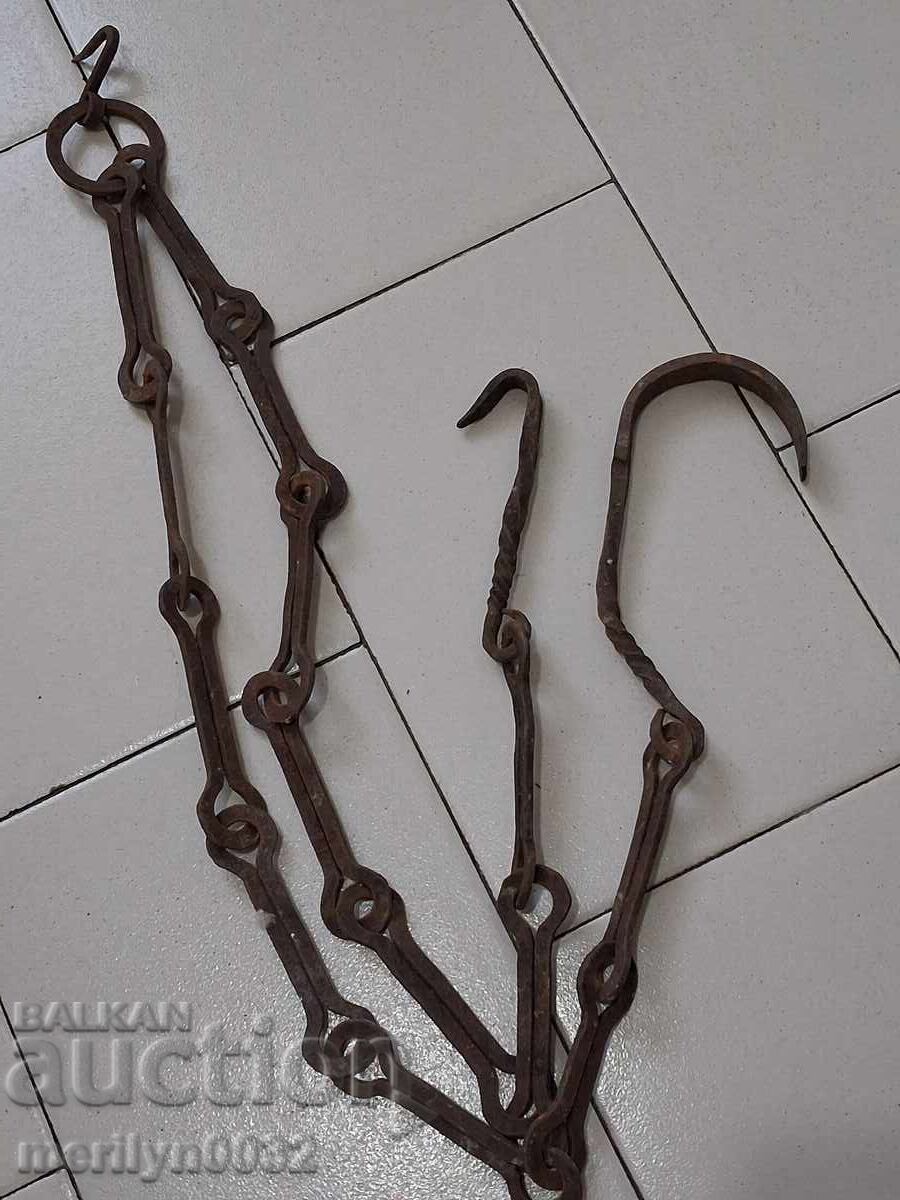 Стара кована верига с кука, ченгел за огнище куки синджир - 7 Стара кована верига с кука, ченгел за огнище куки синджир - 7