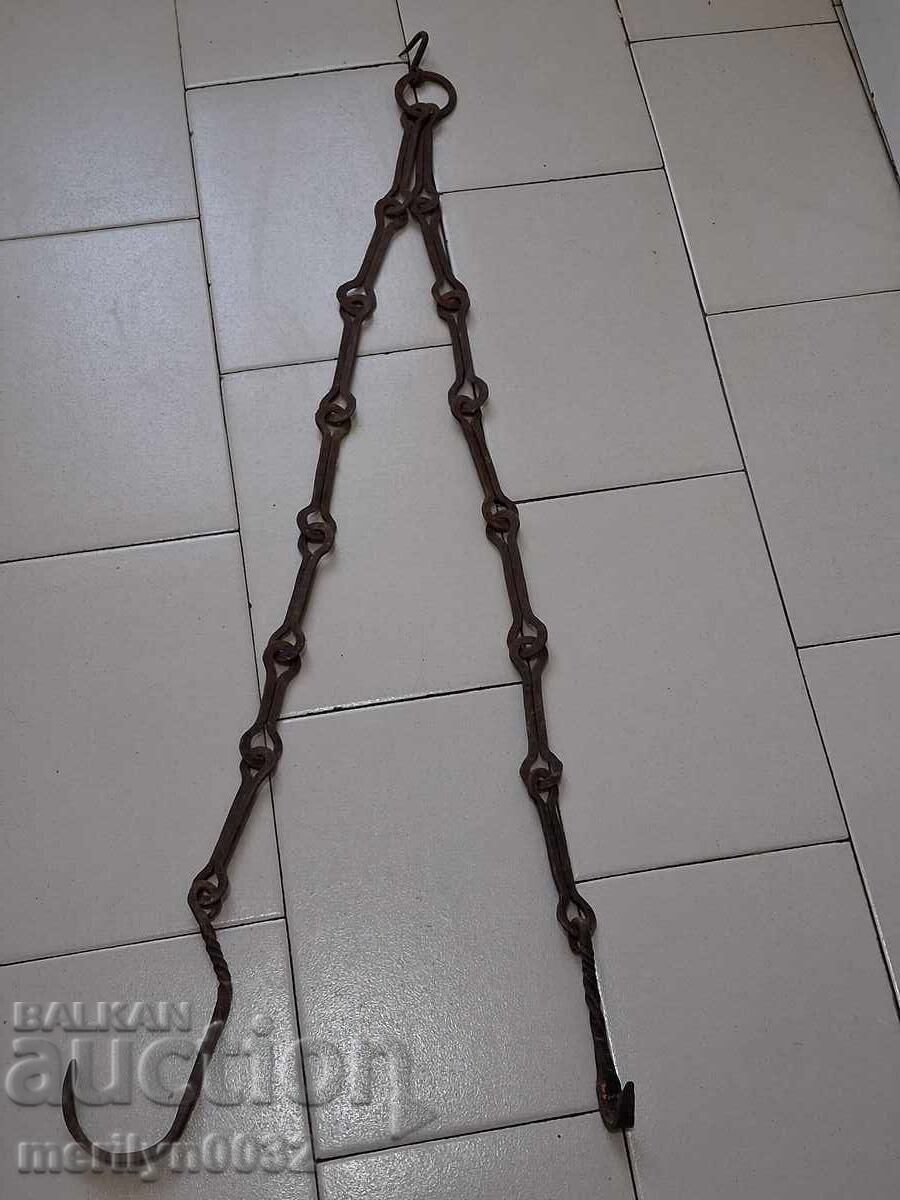 Стара кована верига с кука, ченгел за огнище куки синджир Стара кована верига с кука, ченгел за огнище куки синджир