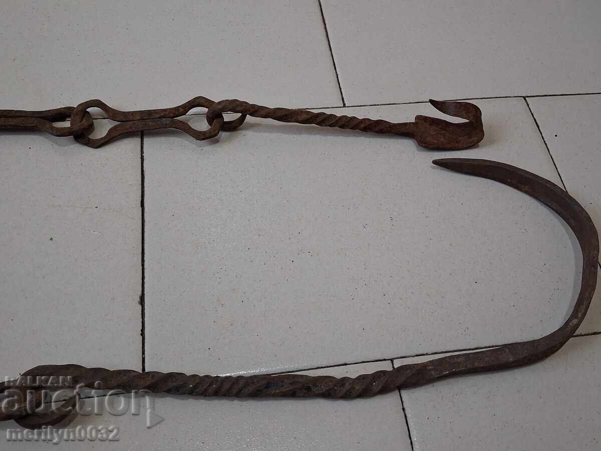 Auction  Old wrought iron chain with hook, hearth chain hook chain