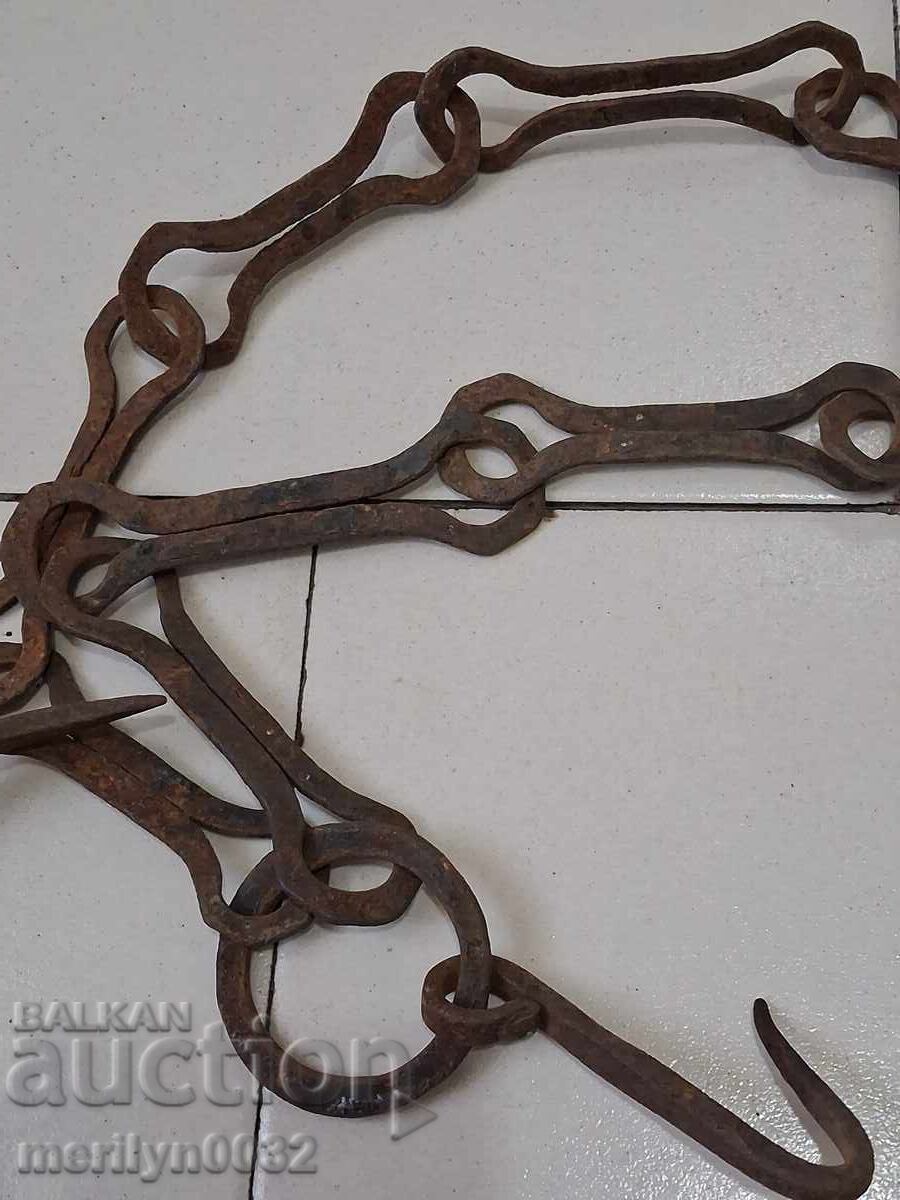 Old wrought iron chain with hook, hearth chain hook chain - 6