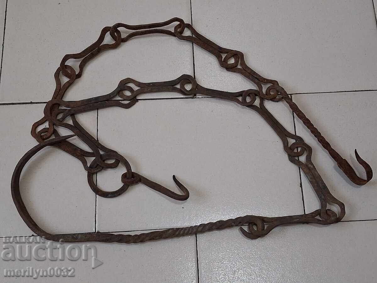 Old wrought iron chain with hook, hearth chain hook chain - 7