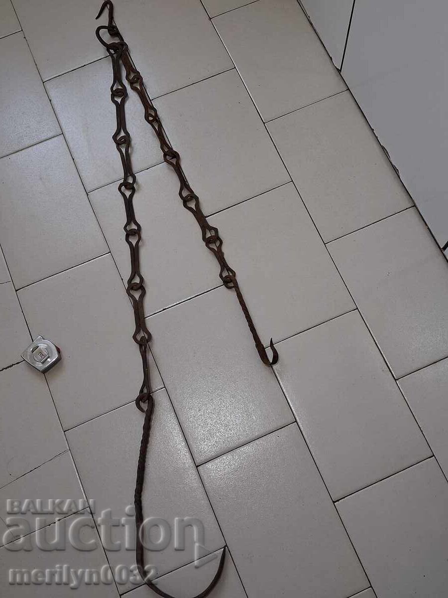 Old wrought iron chain with hook, hearth chain hook chain