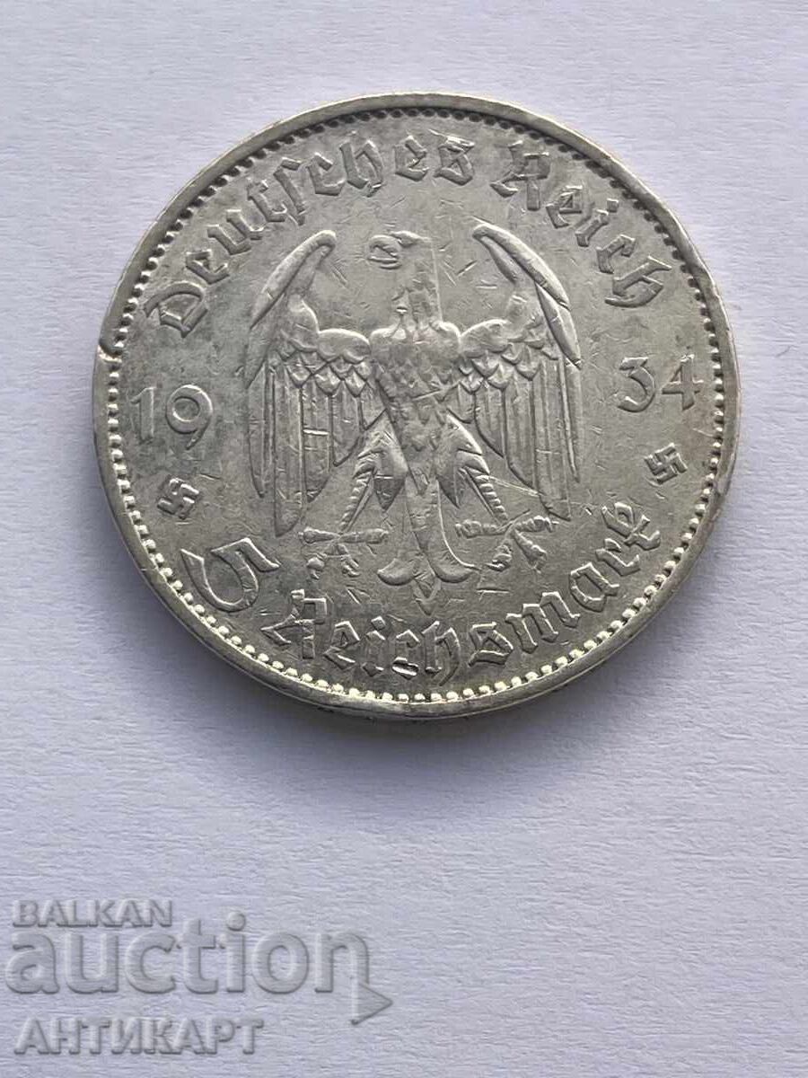 Γερμανική ασημένια νομίσμα 5 Ράιχ μάρκα Reichsmark 1934 A Γερμανική ασημένια νομίσμα 5 Ράιχ μάρκα Reichsmark 1934 A