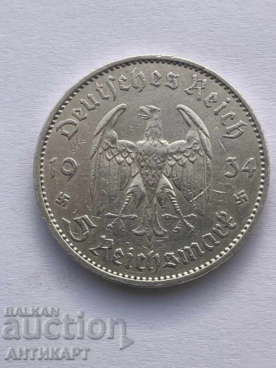 #2 Germany Silver Coin 5 Reich Marks Reichsmark 1934 A #2 Germany Silver Coin 5 Reich Marks Reichsmark 1934 A