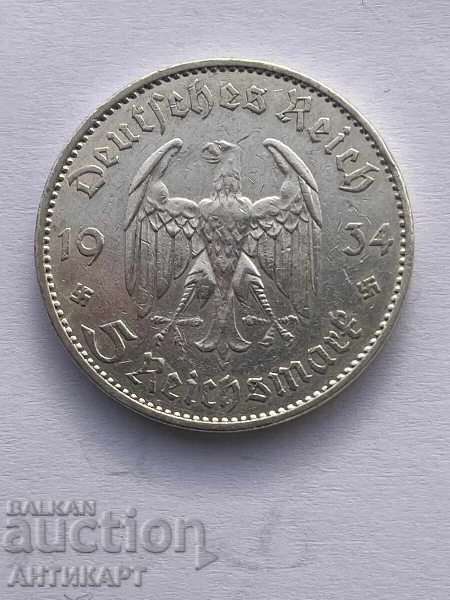 Germany Silver Coin 5 Reich Marks Reichsmark 1934 Germany Silver Coin 5 Reich Marks Reichsmark 1934