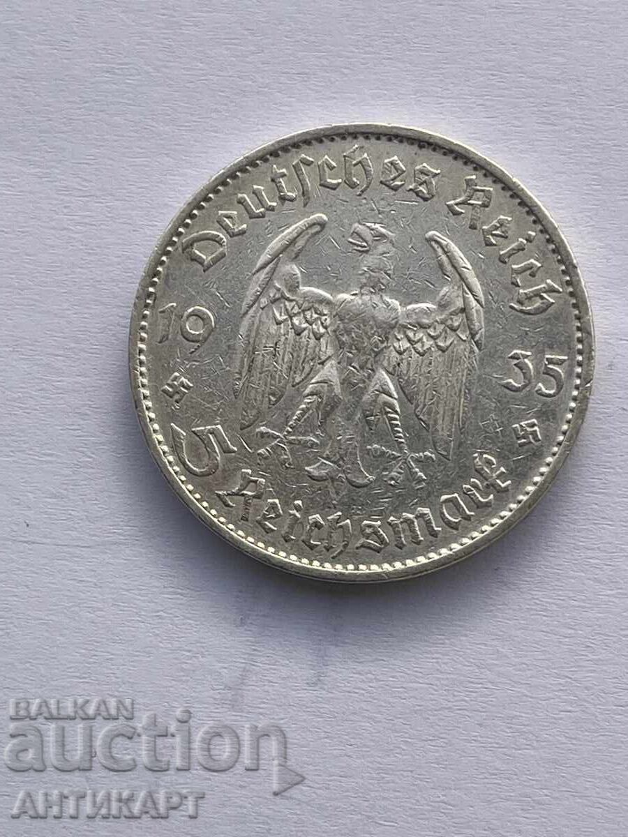 Γερμανική ασημένια νομίσμα 5 Ράιχ μάρκα reichsmark 1935 Ε