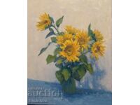 Painting, oil painting, flowers, Sunflowers