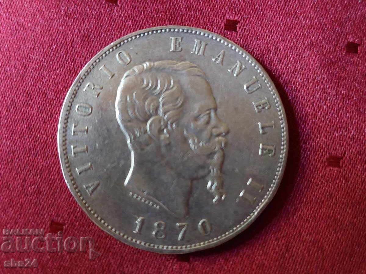 Italia 5 lire, 1870 cu preț 150.00 BGN | € 76.69