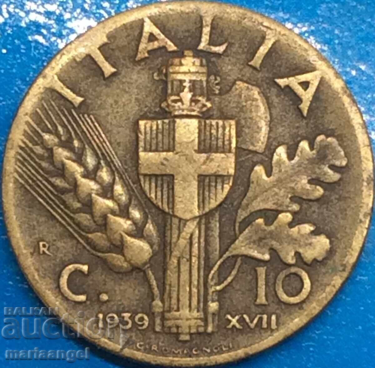 10 Centesimi 1939 Ιταλία Φασισμός Βίκτωρ Εμμανουήλ Γ' Χάλκινο