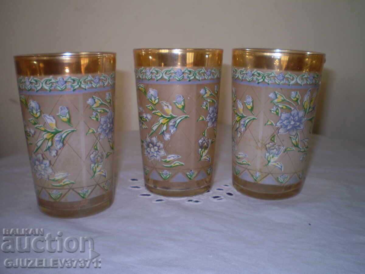 Old glass juice glasses, colored glass, embossed motifs with price 60.00 BGN | € 30.68