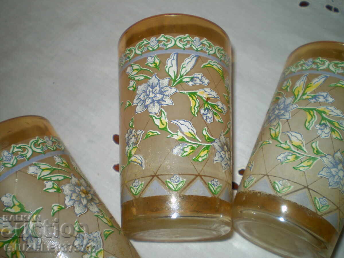 Old glass juice glasses, colored glass, embossed motifs - 5