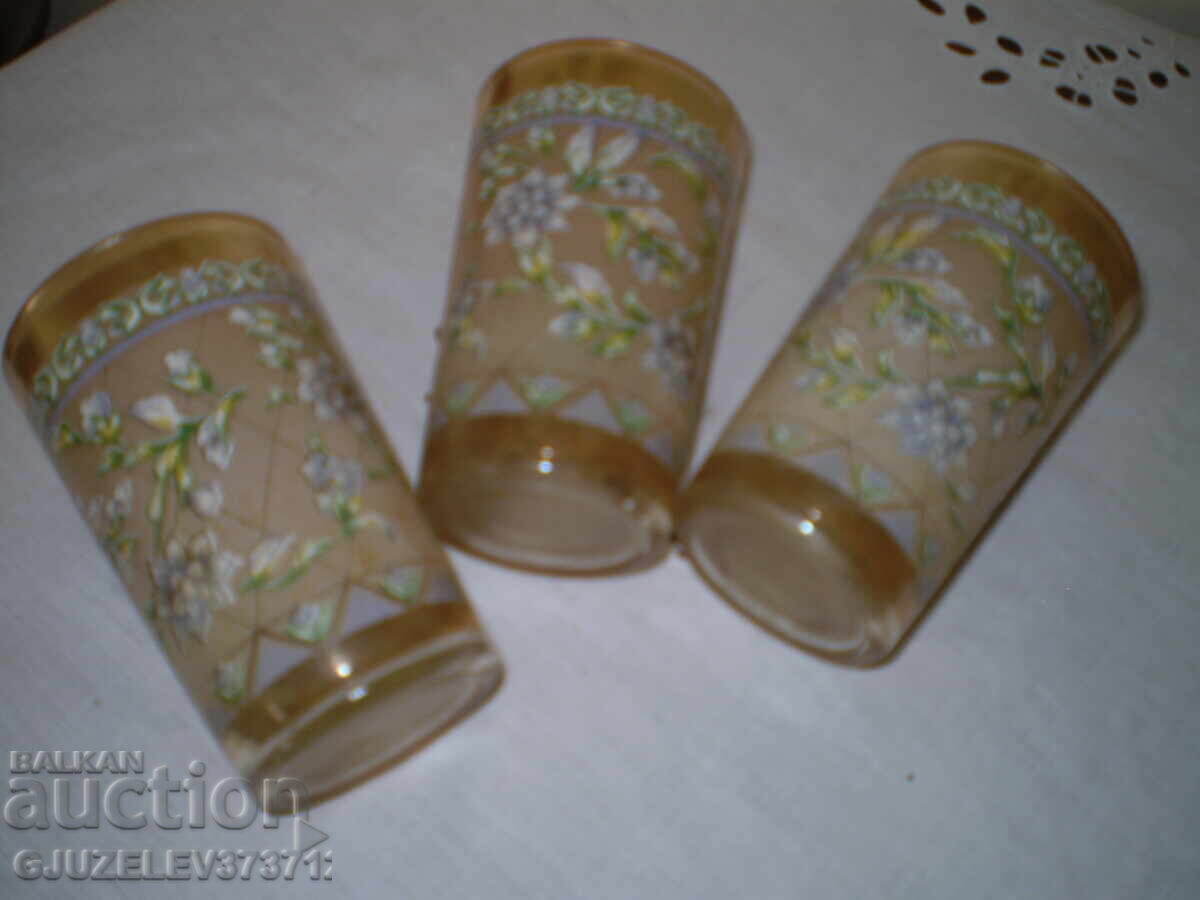 Old glass juice glasses, colored glass, embossed motifs - 6