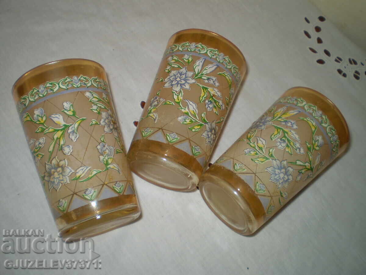 Old glass juice glasses, colored glass, embossed motifs