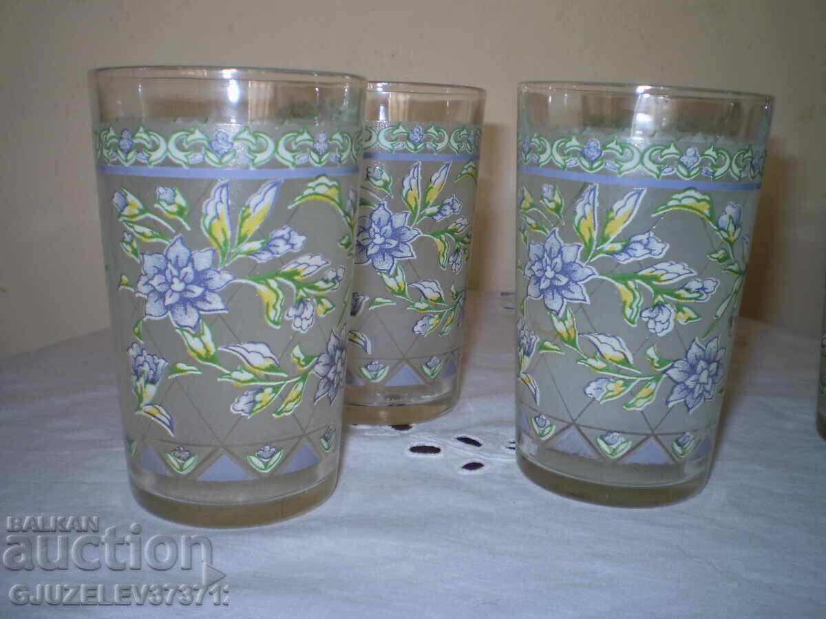 Πέντε παλιά γυάλινα ποτήρια, διάφανο γυαλί, ανάγλυφα μοτίβα - 6