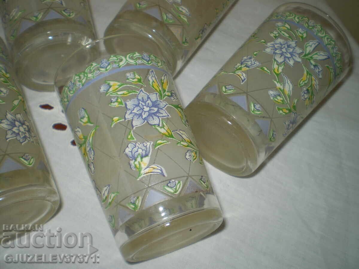 Πέντε παλιά γυάλινα ποτήρια, διάφανο γυαλί, ανάγλυφα μοτίβα - 7