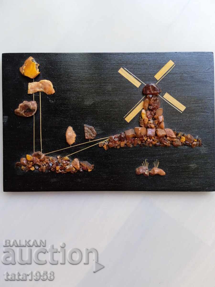 Painting with Baltic amber on wood 16*24.5 cm