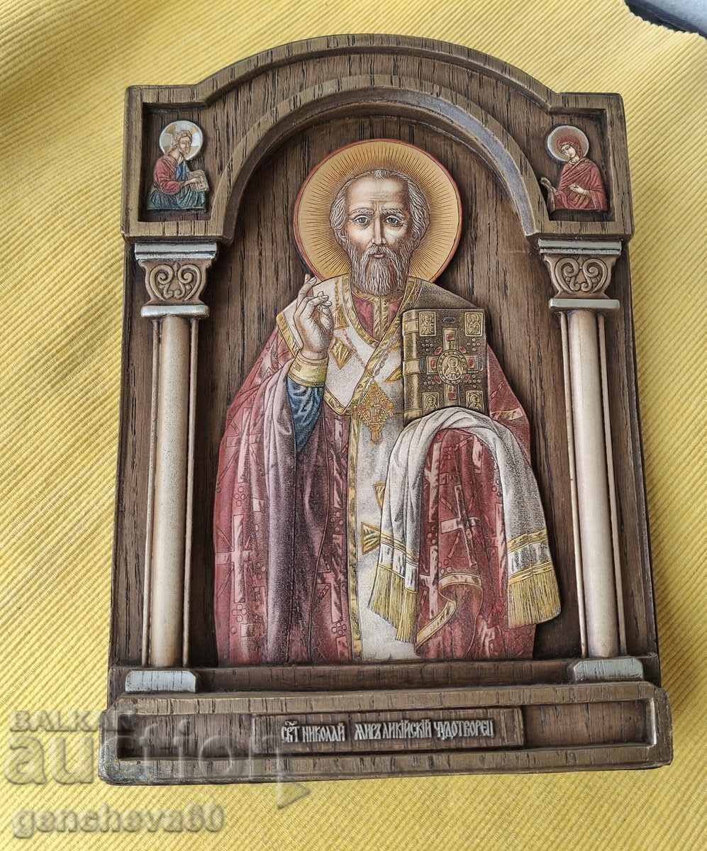 Licitație Icoană sculptată în lemn Sf. Nicolae - certificat