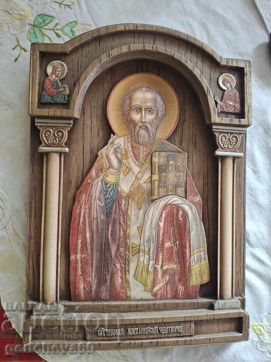 Icoană sculptată în lemn Sf. Nicolae - certificat - 5