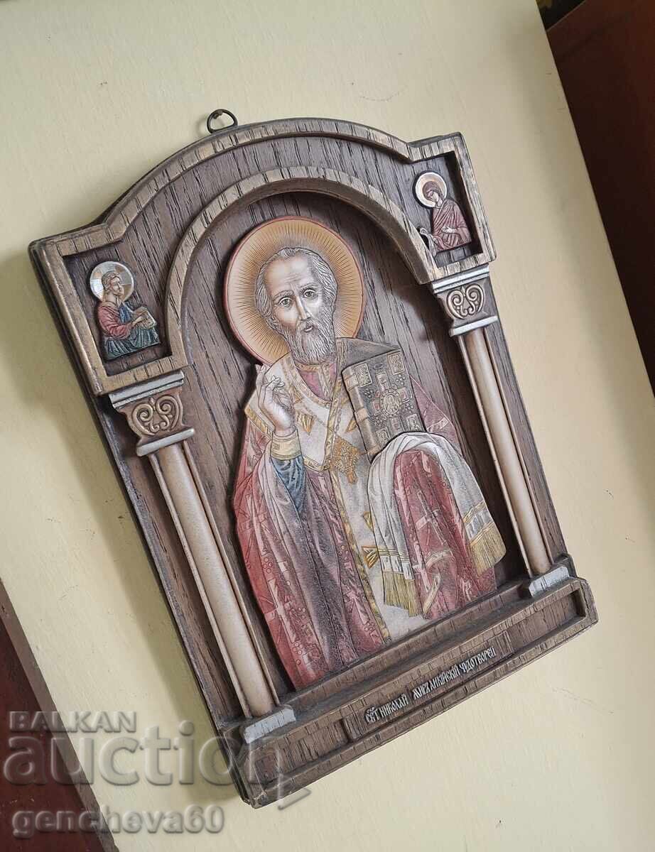 Icoană sculptată în lemn Sf. Nicolae - certificat - 6