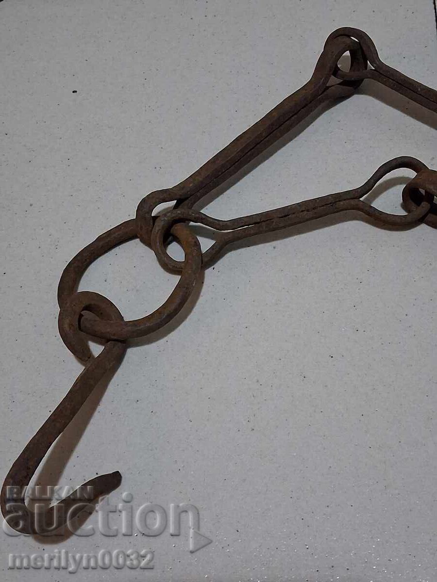 Old wrought iron chain with hook, hearth chain hook chain - 5