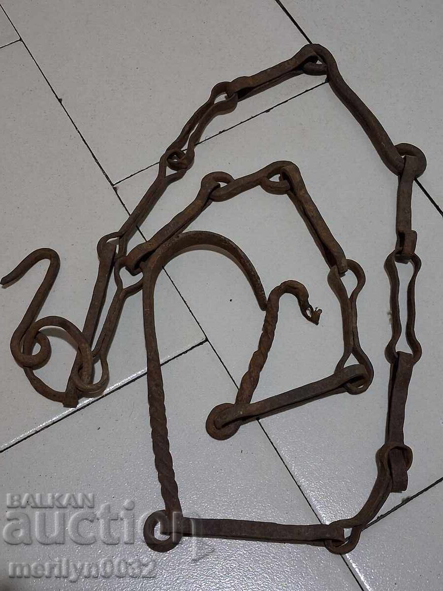 Old wrought iron chain with hook, hearth chain hook chain - 6