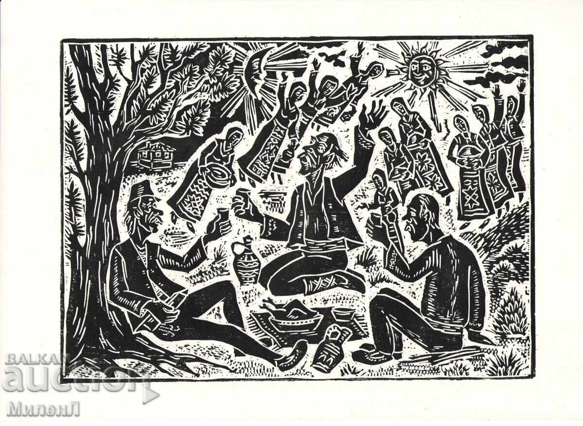 Gravură umoristică: Visurile burlacilor bătrâni