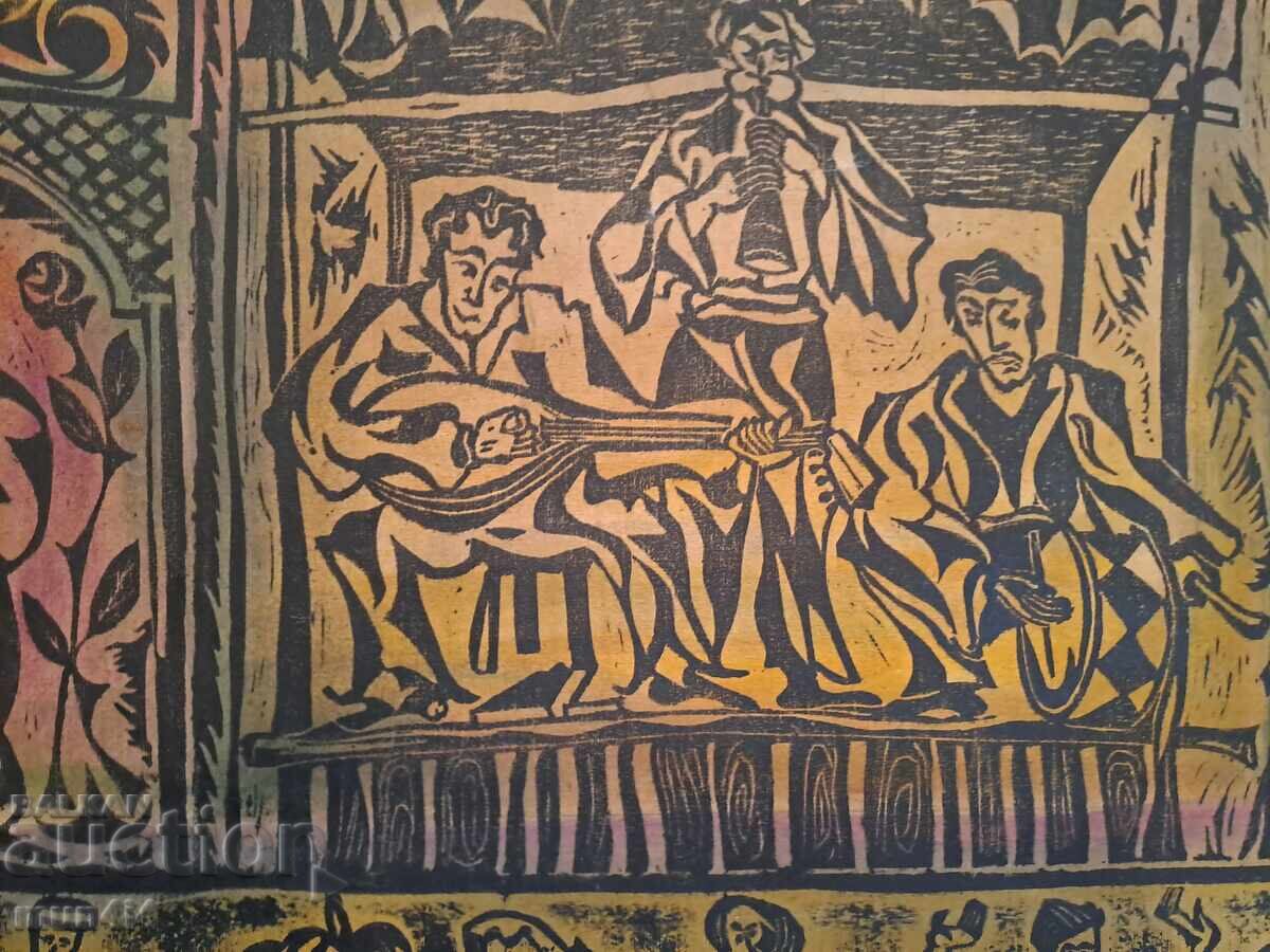 Παράδοση Υπογεγραμμένο έργο τέχνης, χρονολογημένη λινογραφία, καμβάς, πλαίσιο