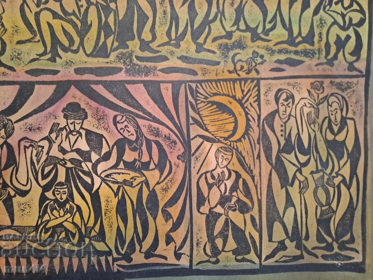 Υπογεγραμμένο έργο τέχνης, χρονολογημένη λινογραφία, καμβάς, πλαίσιο - 5