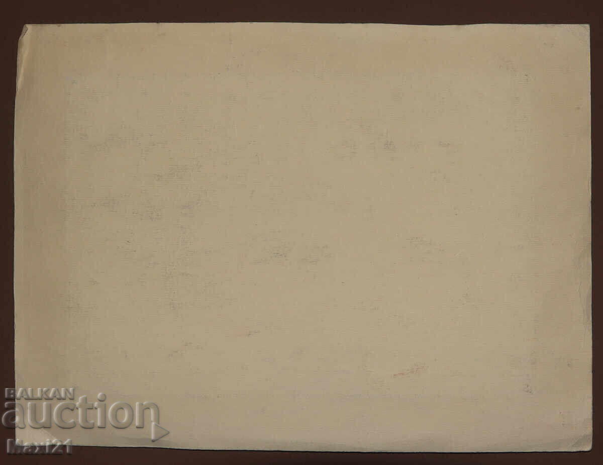 Pictură veche guașă peisaj de râu - 7