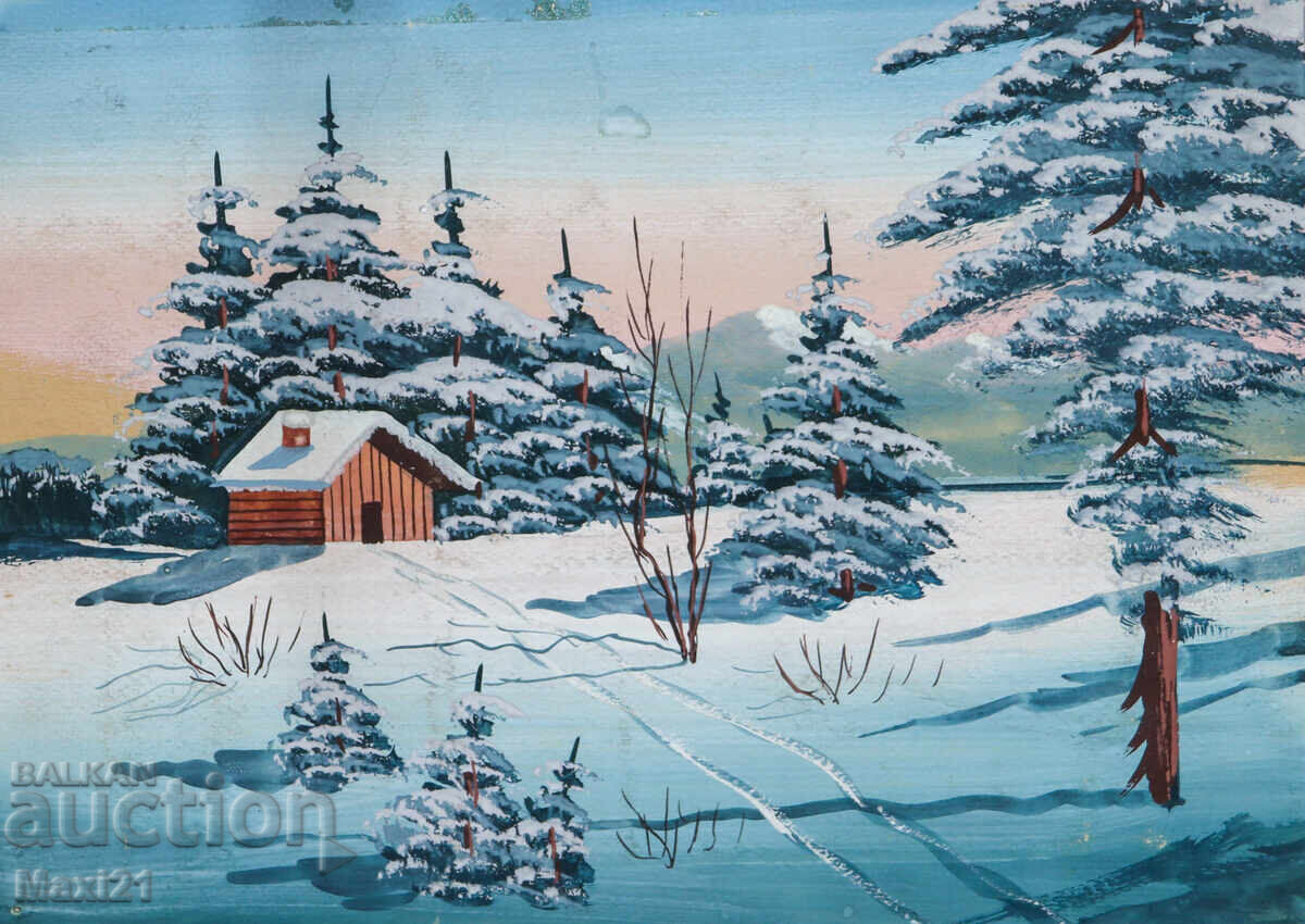 Δημοπρασία Παλιός πίνακας γκουάς χειμωνιάτικου τοπίου