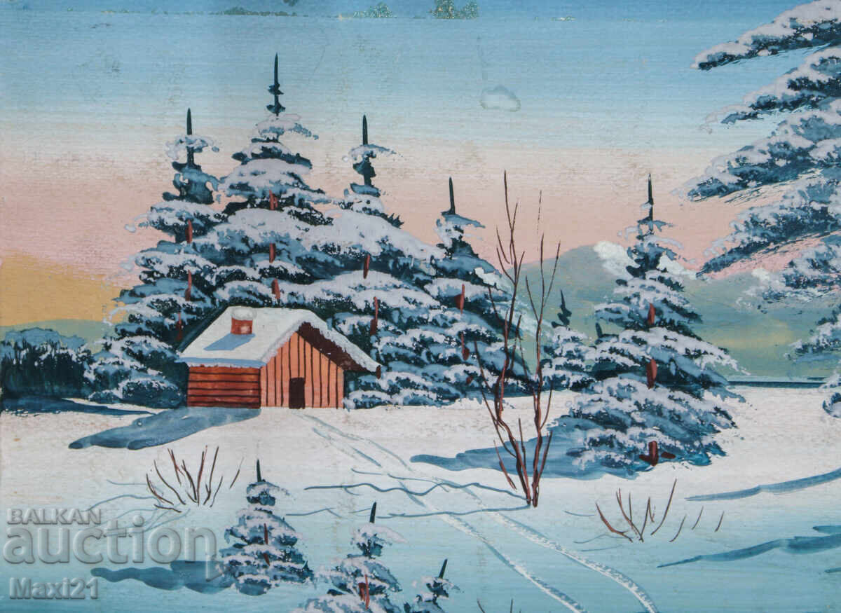 Παράδοση Παλιός πίνακας γκουάς χειμωνιάτικου τοπίου