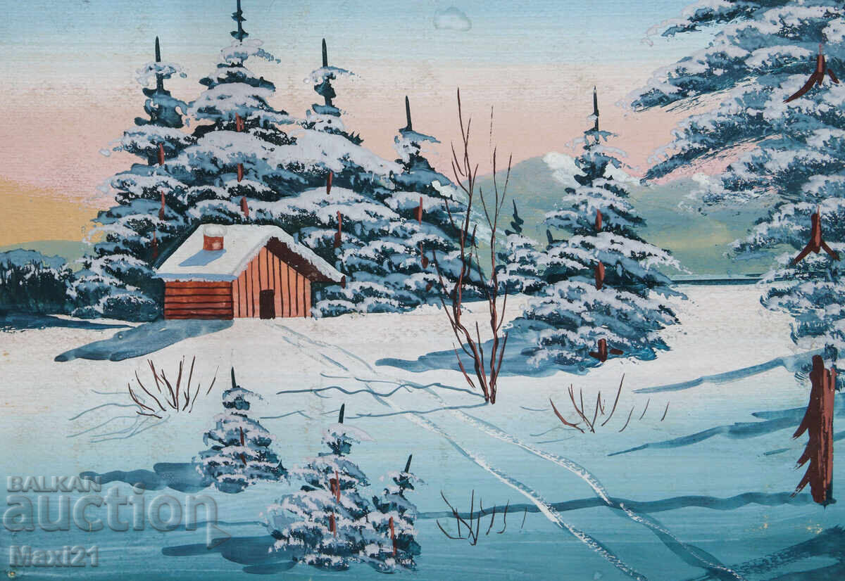 Παλιός πίνακας γκουάς χειμωνιάτικου τοπίου - 5