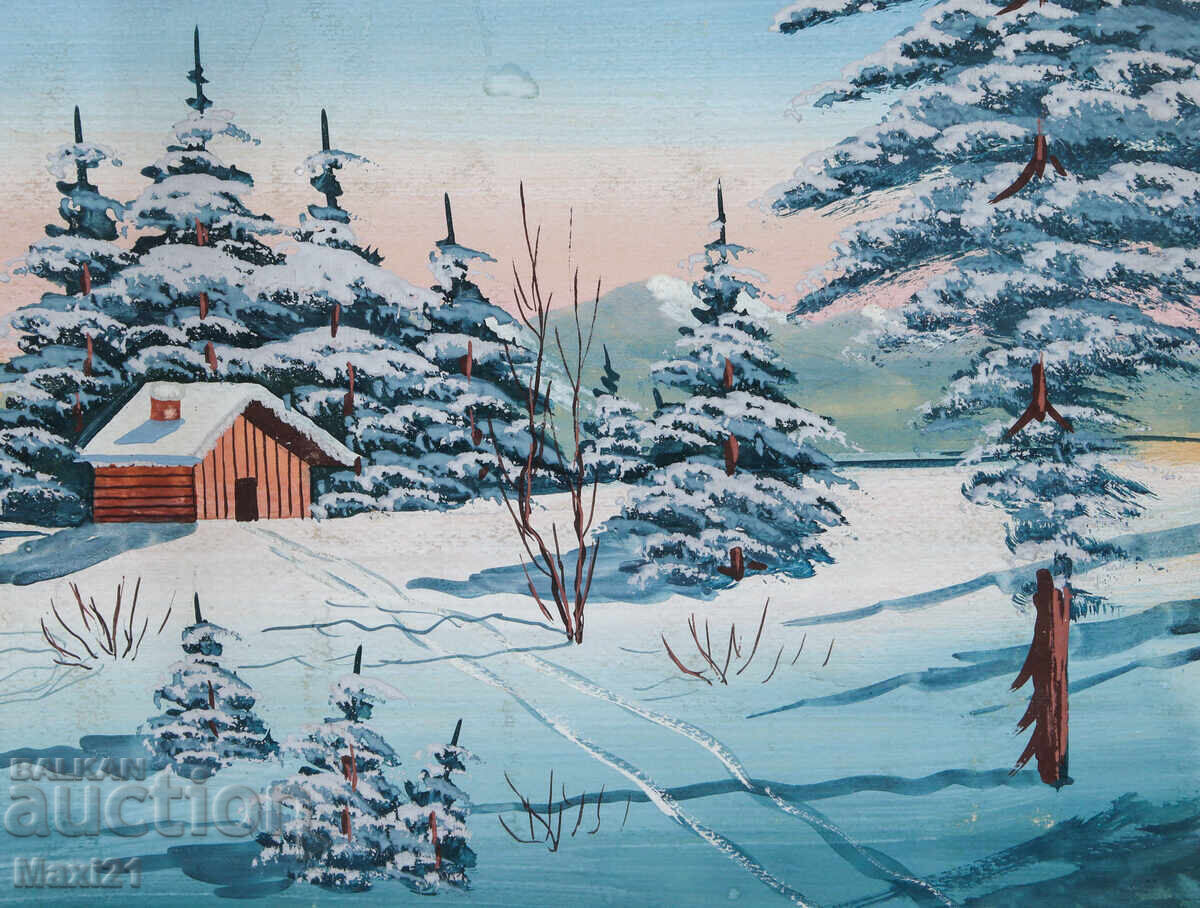 Παλιός πίνακας γκουάς χειμωνιάτικου τοπίου - 6