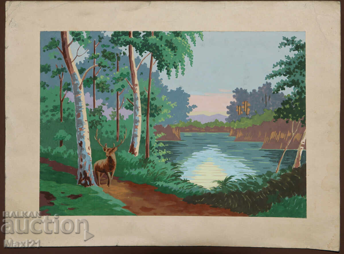 Стара картина гваш красив природен пейзаж с цена 200.00 лв. | € 102.26