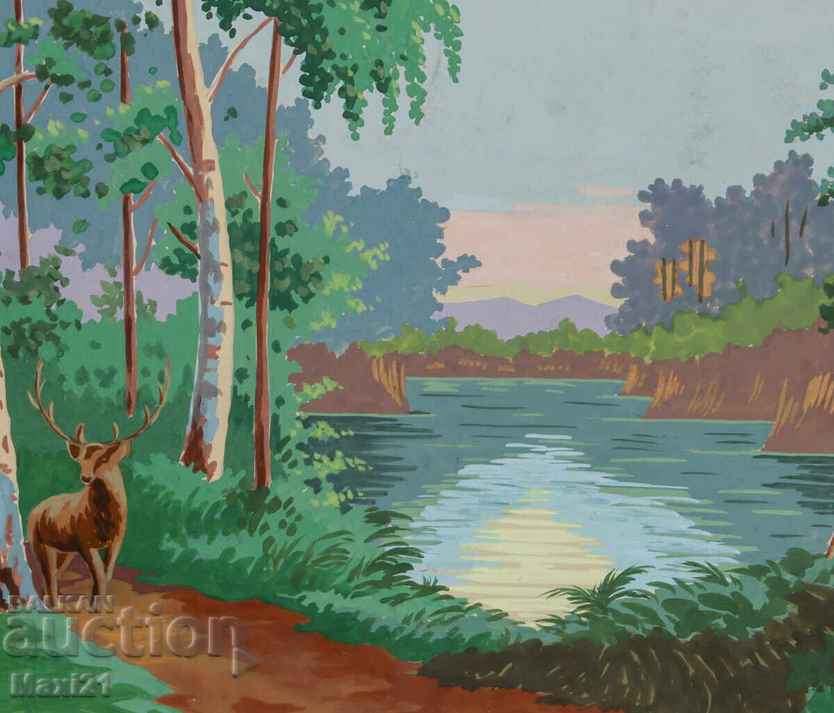 Стара картина гваш красив природен пейзаж - 5