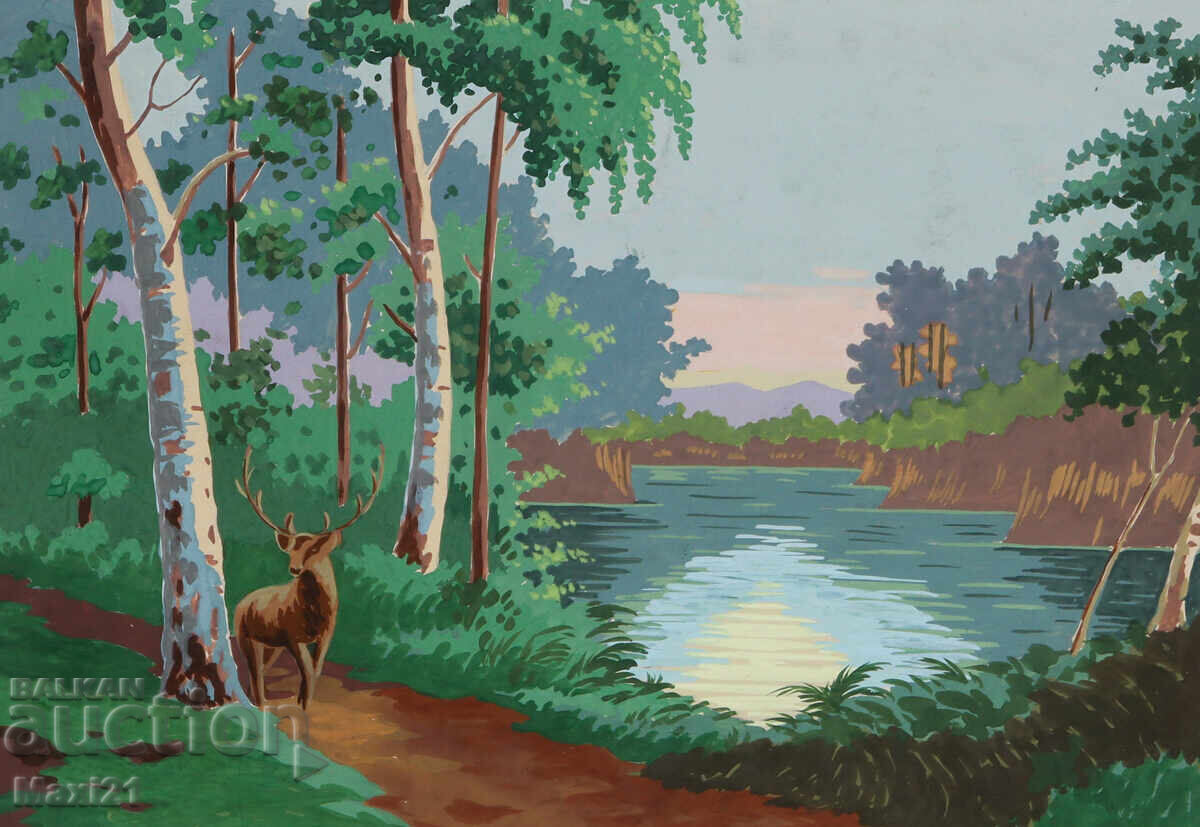 Стара картина гваш красив природен пейзаж