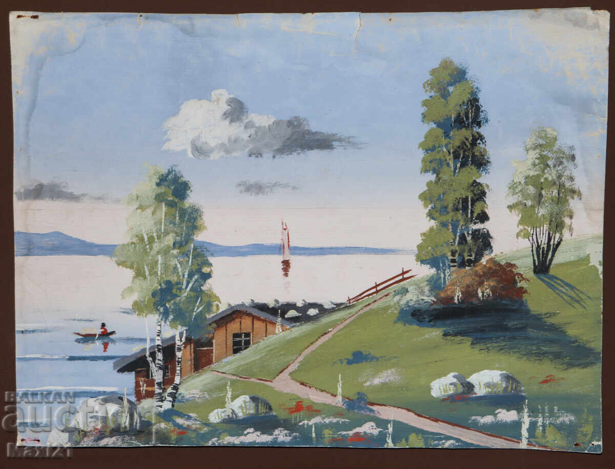 Стара картина гваш красив  пейзаж с цена 200.00 лв. | € 102.26