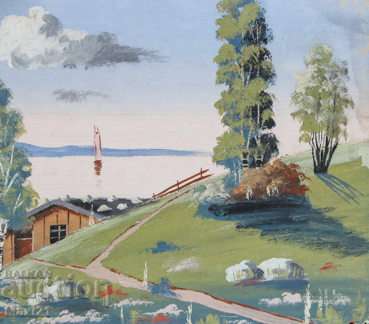 Стара картина гваш красив  пейзаж - 5